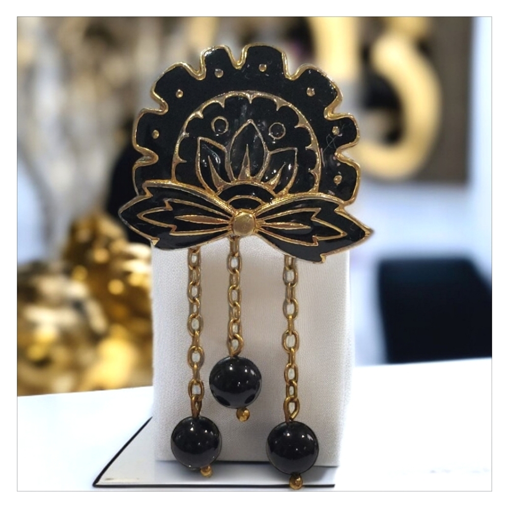BALENCIAGA Rare Early Thistle Enamel Gold Dangle Brooch - Picture 2 of 6